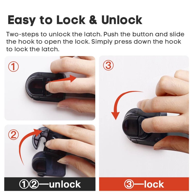 Eudemon 3 Pack Child Safety Locks, Childproof Strap Locks for Drawers, Fridges, Toilets, Cupboards, Ovens, Cabinets, Multi Use Baby Cabinet Latches, Easy to Install, No Drilling (Clear-Black) - Image 4